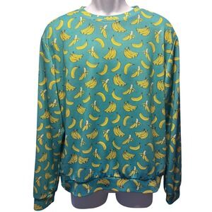 Golf Gentry Banana Print Sweatshirt Mens Large Teal Yellow Excellent Long Sleeve
